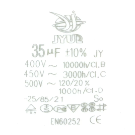 Kondensator rozruchowy do silnika, CBB60 35uF 450Vac 45x98mm przewód