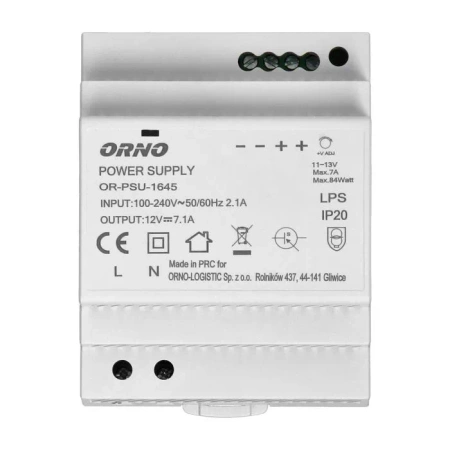 Zasilacz na szynę DIN 12VDC 7A 84W