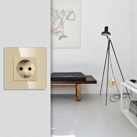 Gniazdko pojedyncze z bolcem, 2x USB A+C 20W - watomierz - ZigBee - szklana ramka - biały - Tawoia Glass