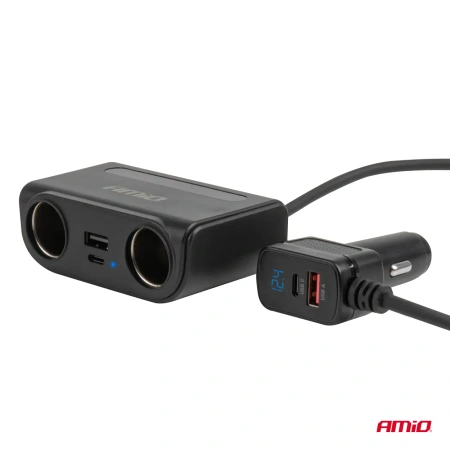Rozgałęziacz gniazda zapalniczki 12/24V – 2x gniazdo + 2x USB-C PD + 2x USB-A QC, 120W AMIO-04837