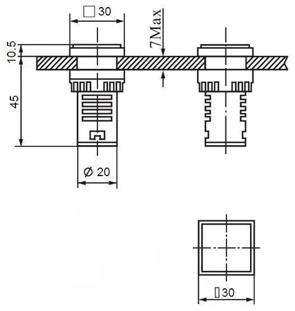 Woltomierz/amperomierz/miernik częstotliwości LED 30x30mm 20-500V/100A niebieski kwadrat