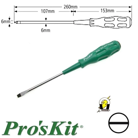 Wkrętak płaski 6mm, seria Pro-Soft, 260mm, Proskit 89413A