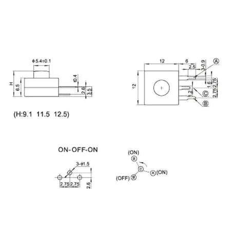 Przełącznik ON/ON/OFF 1A, 30V (przełącznik latarkowy) 213WD