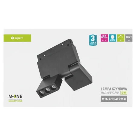 Reflektor szynowy magnetyczny liniowy podwójny regulowany 6W 480lm 4000K czarny M-LINE