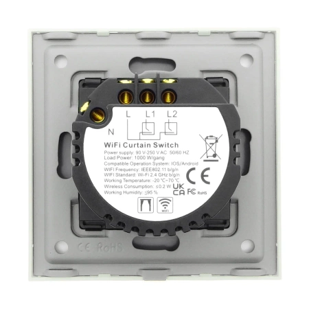 Włącznik dotykowy szklany kurtynowy (left/right) 600W - sterowanie WiFi + Bluetooth - biały - Tawoia Smart Home