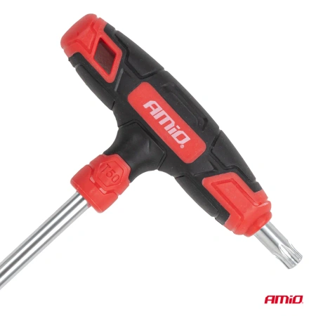 Klucze Torx Security z rękojeścią T T10–T50, zestaw 8 szt., stal Cr-V, AMIO-04827