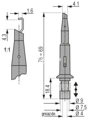 Chwytak haczykowy 76mm z gniazdem 4mm, czarny