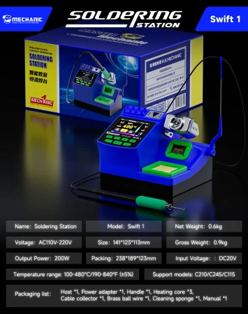 Stacja lutownicza Swift1, 200 W, 100–480°C, kolby T115, T210 i T245, Mechanic