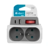 Rozgałęźnik wtykowy P905 DPM, 2 gniazda 2P+T 16 A, USB-A i USB-C 2,4 A, z włącznikiem, biało-szary