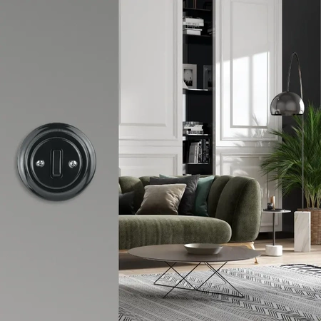 Włącznik światła schodowy z ramką, ceramiczny, montaż podtynkowy, kolor czarny Ceramic Loft