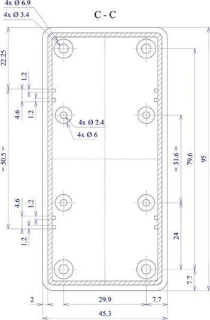 Obudowa uniwersalna Z75, 45 × 95 × 23 mm, ABS, czarna, z panelami bocznymi, Kradex