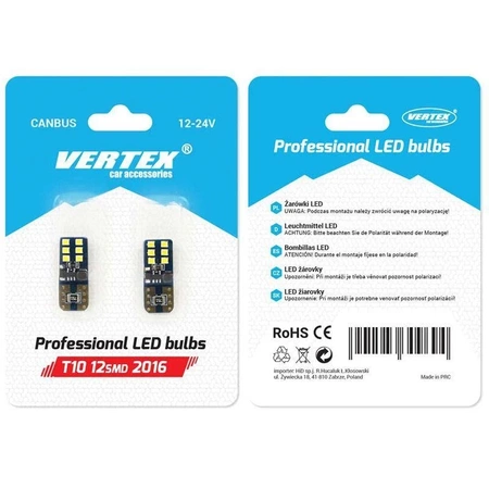 Żarówka samochodowa LED CANBUS T10e (W5W) 12V/24V (12 LED), UltraBright, 2szt AMIO-01638