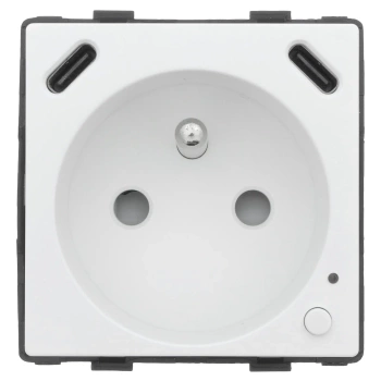 Moduł - Gniazdko pojedyncze z bolcem, 2x USB-C 20W - watomierz - WiFi / BT, biały - Tawoia Glass