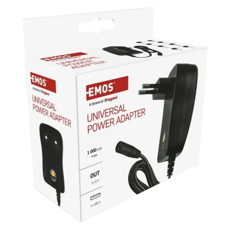 Zasilacz impulsowy uniwersalny 3-12 V, 1000 mA, z gniazdem USB 5 V / 2 A, wymienne wtyki, EMOS N3111N