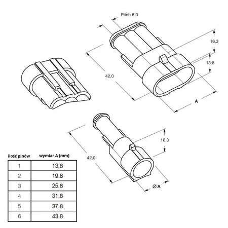 Złącze samochodowe hermetyczne SuperSeal, 4 piny /OH-4/