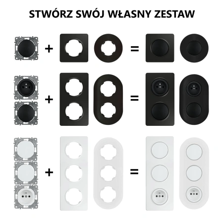 Ramka plastikowa podwójna, biała, OVAL