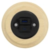 Ładowarka USB A+C 20W okrągła czarna ceramiczna podtynkowa z ramką drewnianą jasną - Ceramic Loft