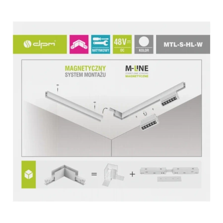 Łącznik kątowy do szyny magnetycznej poziomy natynkowy biały M-LINE