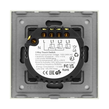 Włącznik potrójny 600W - dotykowy szklany panel biały - podtynkowy - TAWOIA Glass