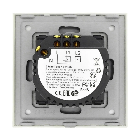 Włącznik dotykowy szklany podwójny 600W - biały - Tawoia Glass