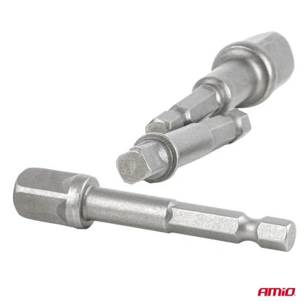 Zestaw 3 adapterów do wkrętarki z trzpieniem 1/4" HEX na nasadki 1/4", 3/8" i 1/2" - AMiO 04933