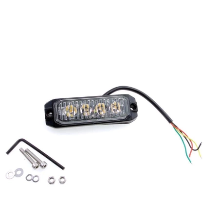 Lampa błyskowa LED do pojazdu, 12W, 4 LED, światło pomarańczowe, R65 R10, 12V/24V, L1892