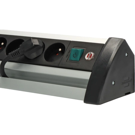 Listwa zasilająca Alu-Office-Line 4 gniazda + 2x USB, 1.8m, 16A, czarno-srebrny