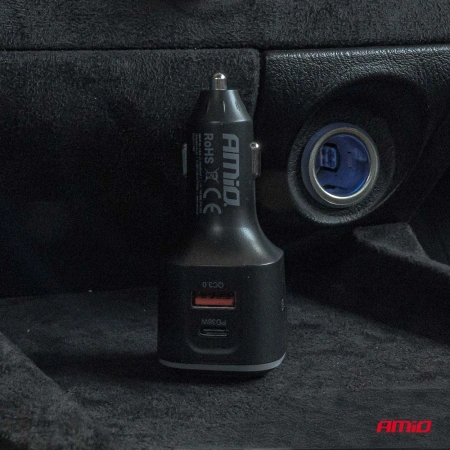 Transmiter FM USB-A + 2xUSB-C, AMIO-04651