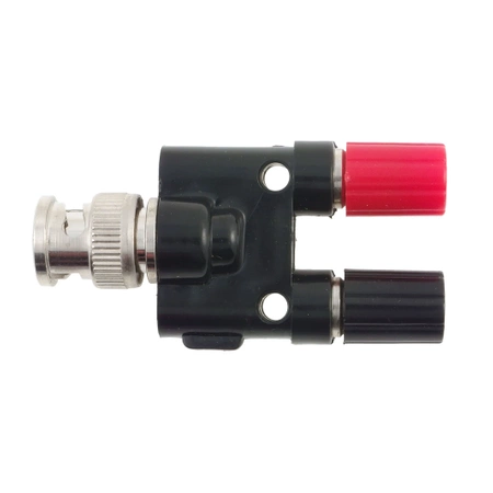 Przejście, adapter: wtyk BNC 50 na 2x gniazdo laboratoryjne (banan) 4mm