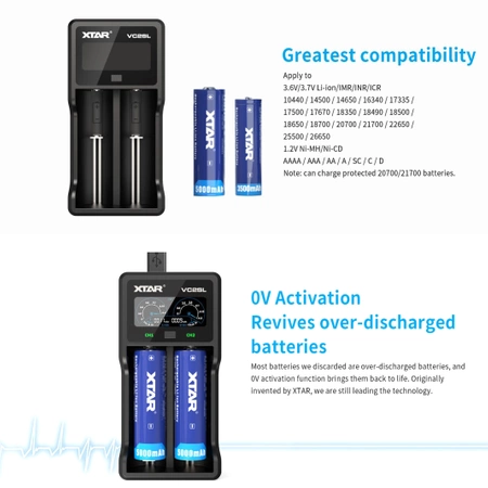 Ładowarka do akumulatorów cylindrycznych Li-ion / Ni-MH / Ni-CD 18650 Xtar VC2SL