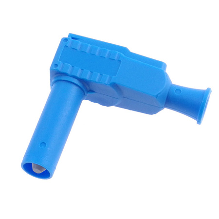 Wtyk bezpieczny 4mm z tuleją stałą kątowy 20A 1000V CAT III, niebieski