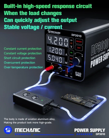 Zasilacz laboratoryjny DP3010, 0–30 V / 0–10 A, 300 W, USB-C PD 20 W, Mechanic