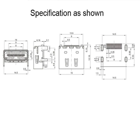 Gniazdo HDMI kątowe, SMD
