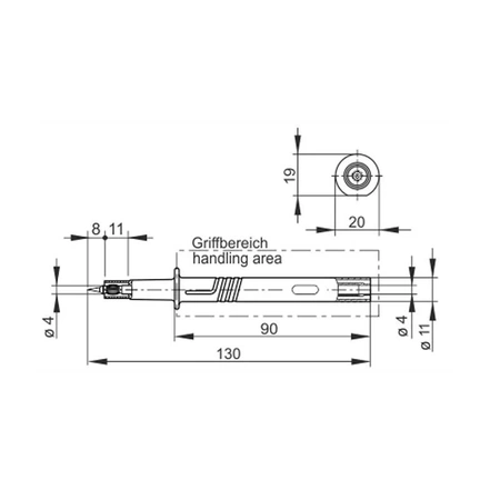 Sonda probiercza 98mm bezpieczna ostrze + wt.+ gn. 4mm, czarna
