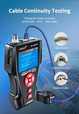 Tester LAN RJ45, RJ11, BNC, szukacz par przewodów, test ping, LCD, Noyafa NF-8601W