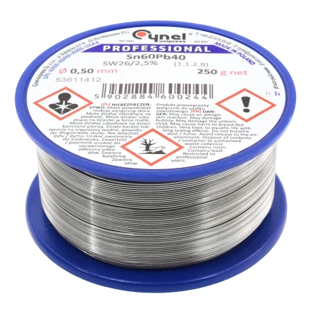 Cyna lutownicza z topnikiem SW26 - 0.5mm - spoiwo Sn60Pb40 Cynel 250g