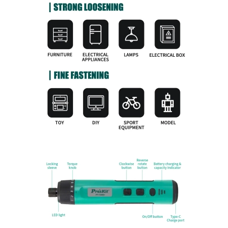 Wkrętak elektryczny z zestawem bitów Proskit PT-1366U