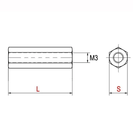 Tuleja dystansowa 10mm, gwint wew. M3 poliamid HP-10