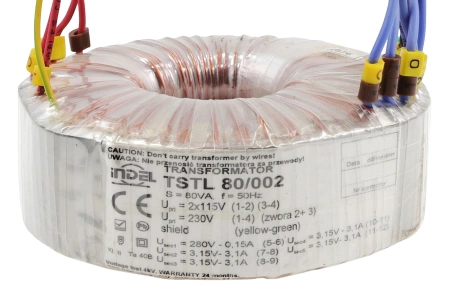 Transformator toroidalny lampowy TSTL 80/002, 80VA, 280V + 3,15V-0-3,15V + 3,15V-0-3,15V, Indel