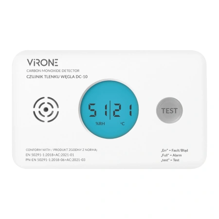 Bateryjny czujnik tlenku węgla/czadu 2xAA żywotność 10 lat, VIRONE DC-10