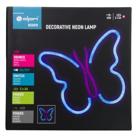 Neon LED "motyl", dekoracja LED 22,5x19,5cm zasilanie z baterii lub USB