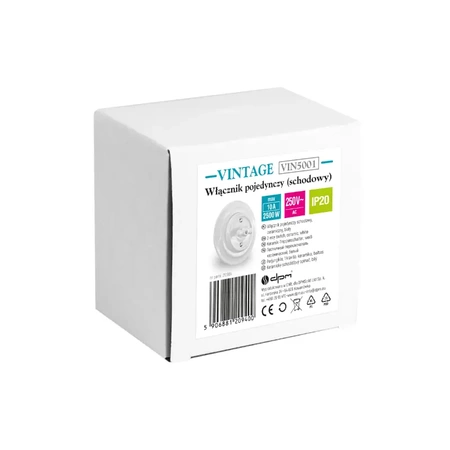 Włącznik światła schodowy obrotowy z ramką, ceramiczny, montaż podtynkowy, kolor biały Ceramic Loft