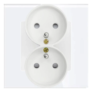 Gniazdo elektryczne podwójne z bolcem - szklana ramka - białe - Tawoia Glass