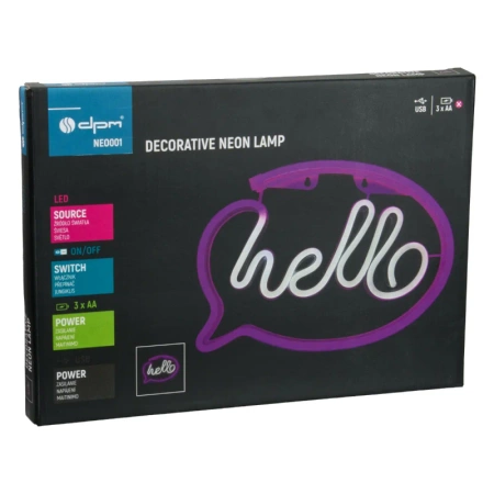 Neon LED "hello", dekoracja LED 30x21cm, zasilanie z baterii lub USB