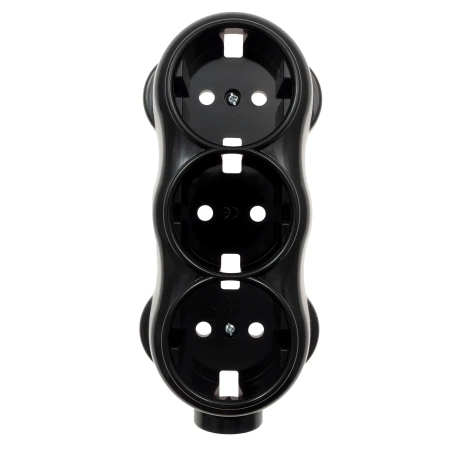 Gniazdo elektryczne Schuko potrójne, montaż natynkowy, kolor czarny, seria Retro PRL