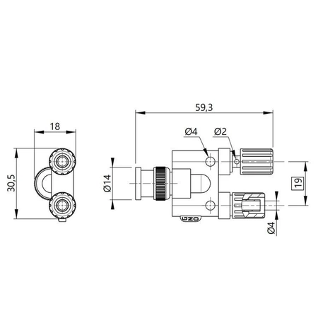Adapter - wtyk BNC 50 / 2x gniazdo laboratoryjne 4mm