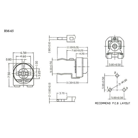 Potencjometr montażowy 500kom poziomy RM-65
