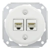 Gniazdo Ethernet Cat.6 x2 okrągłe białe ceramiczne podtynkowe z ramką drewnianą jasną - Ceramic Loft