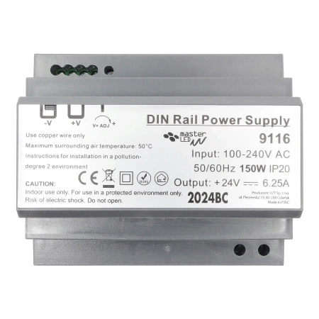 Zasilacz na szynę DIN 24V 150W 6.25A IP20