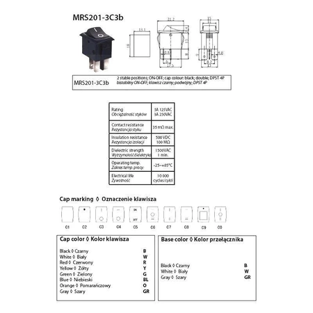 Włącznik ON-OFF 3A/250VAC MRS-201-3C3